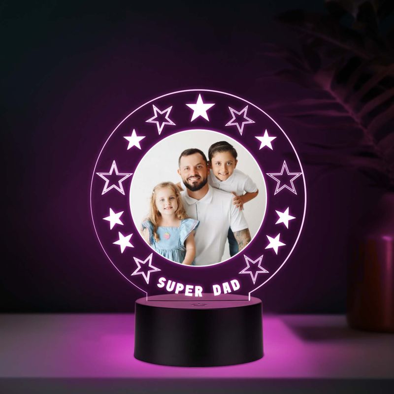 Personalized Super Dad UV Print Photo Multicolor LED Lamp Fathers Day Gift Light